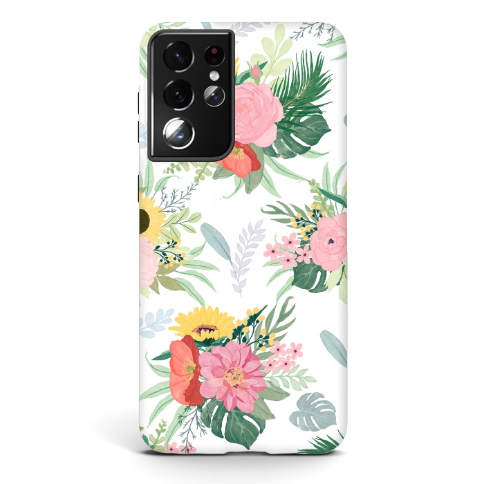 Galaxy S21 ultra StrongFit Girly Watercolor Poppy & Sunflowers Floral Design by InovArts