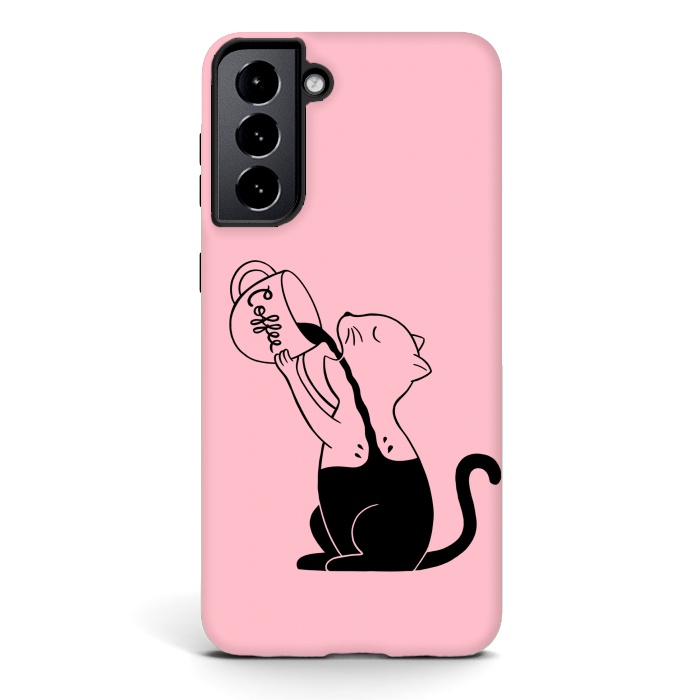 Galaxy S21 StrongFit Cat full coffee Pink by Coffee Man