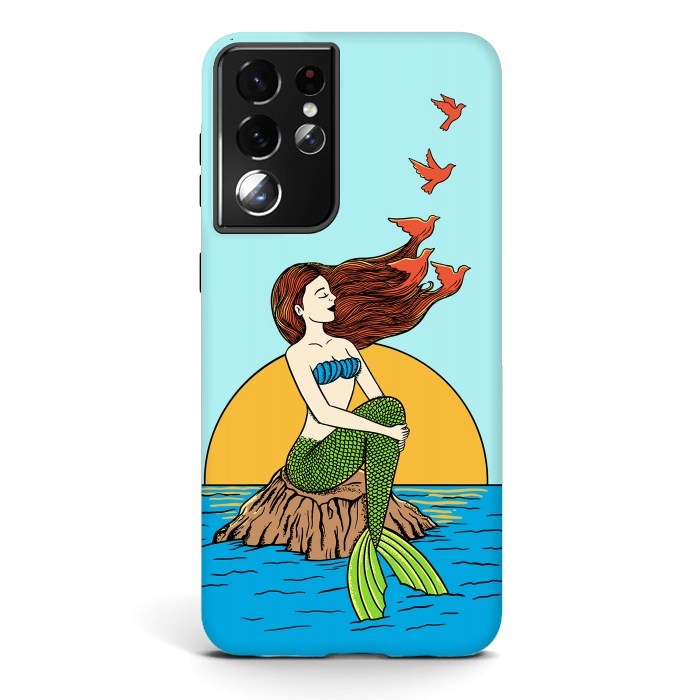 Galaxy S21 ultra StrongFit Mermaid and birds by Coffee Man