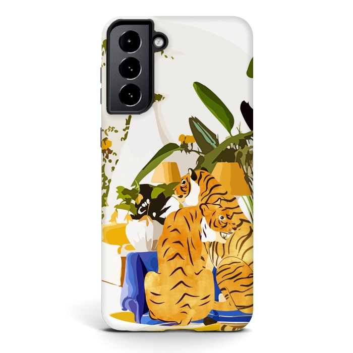 Galaxy S21 plus StrongFit Tiger Reserve Villa | Bohemian Tropical Jungle Décor | Pastel Honeymoon Couple Love Wildlife by Uma Prabhakar Gokhale