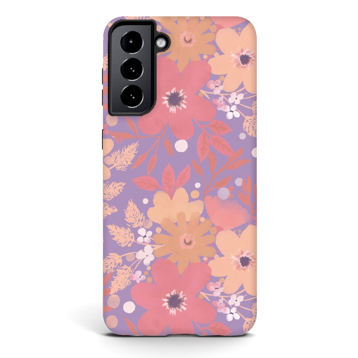Galaxy S21 plus StrongFit Watercolor dotted wildflowers - pink purple by Oana 