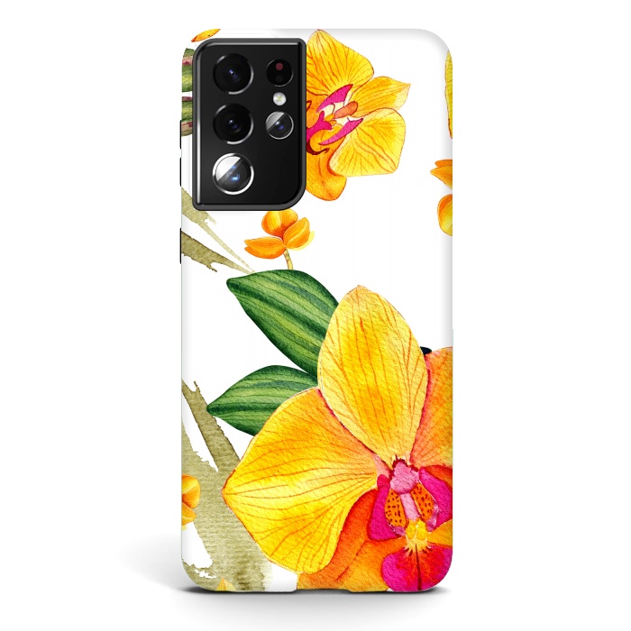 Galaxy S21 ultra StrongFit watercolor yellow orchid flowers by haroulita
