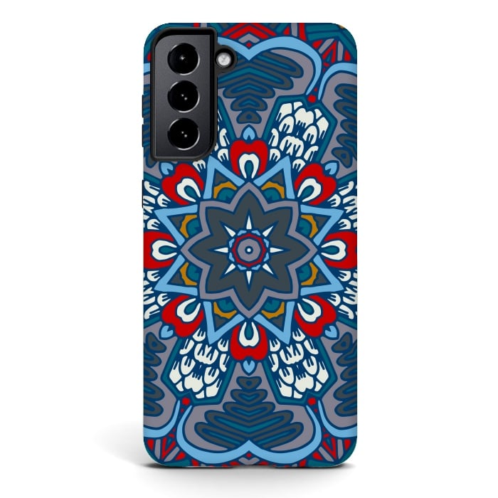 Galaxy S21 StrongFit blue red star flower mandala by haroulita