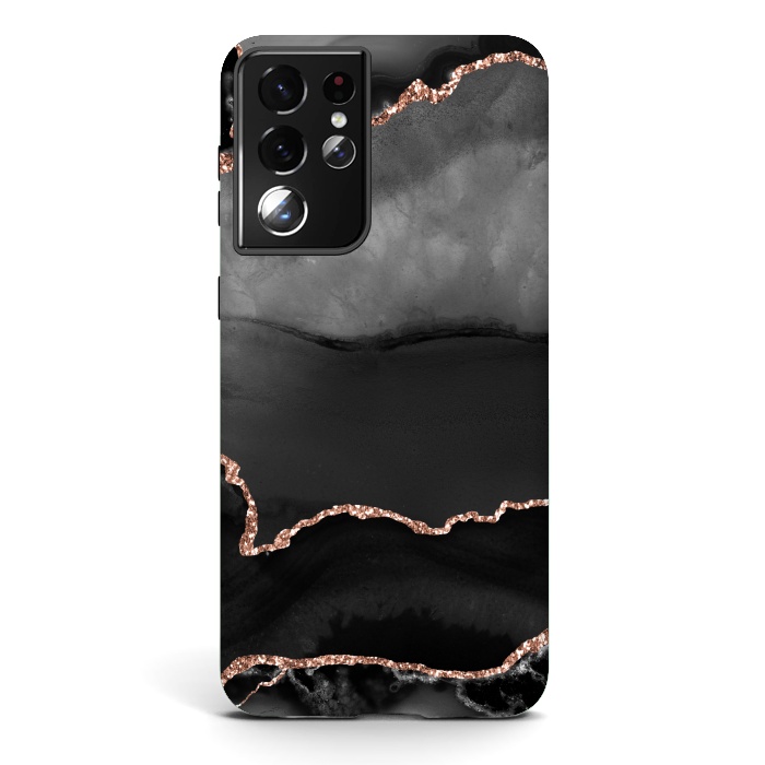 Galaxy S21 ultra StrongFit black rosegold agate by haroulita