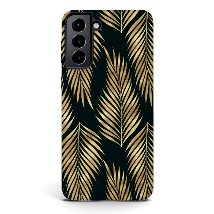 Galaxy S21 plus StrongFit black gold fern leaves  by haroulita