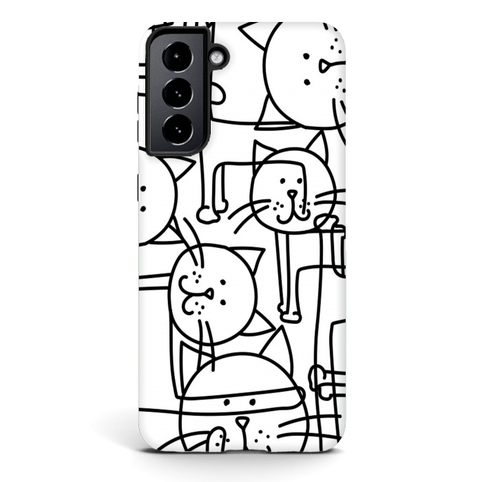 Galaxy S21 plus StrongFit black white doodle cats by haroulita