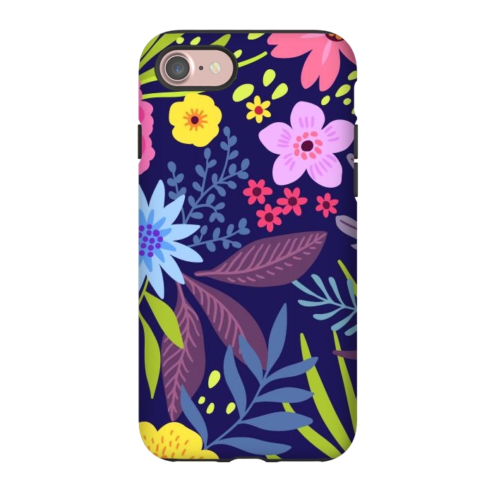 iPhone 7 StrongFit Amazing seamless floral pattern with bright colorful flowers and leaves on a dark blue background by ArtsCase