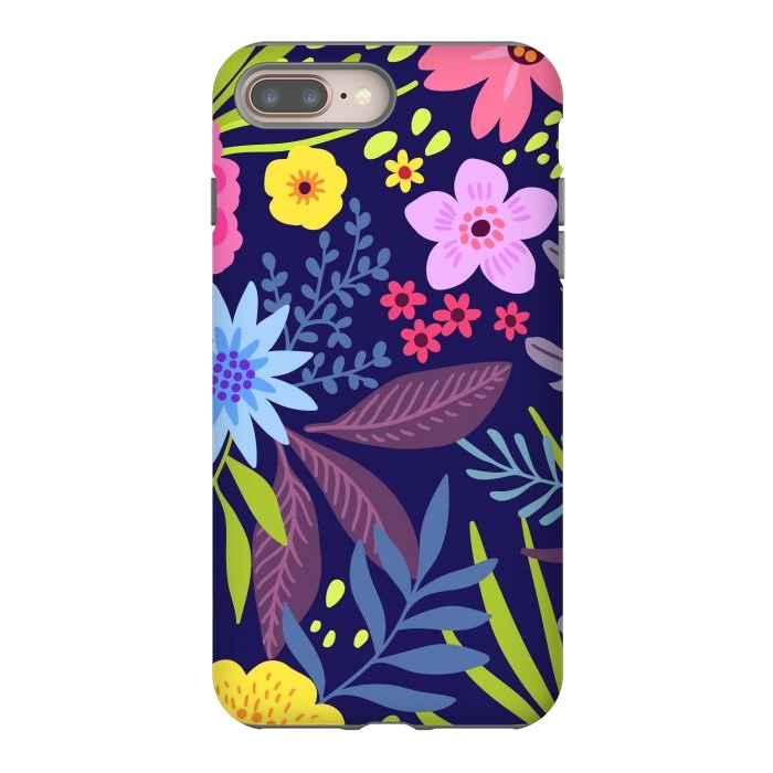 iPhone 7 plus StrongFit Amazing seamless floral pattern with bright colorful flowers and leaves on a dark blue background by ArtsCase