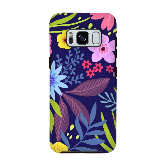 Galaxy S8 StrongFit Amazing seamless floral pattern with bright colorful flowers and leaves on a dark blue background by ArtsCase