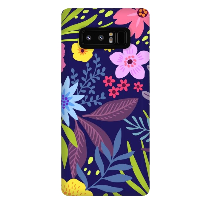 Galaxy Note 8 StrongFit Amazing seamless floral pattern with bright colorful flowers and leaves on a dark blue background by ArtsCase