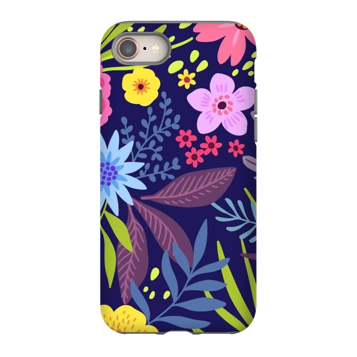 iPhone 8 StrongFit Amazing seamless floral pattern with bright colorful flowers and leaves on a dark blue background by ArtsCase