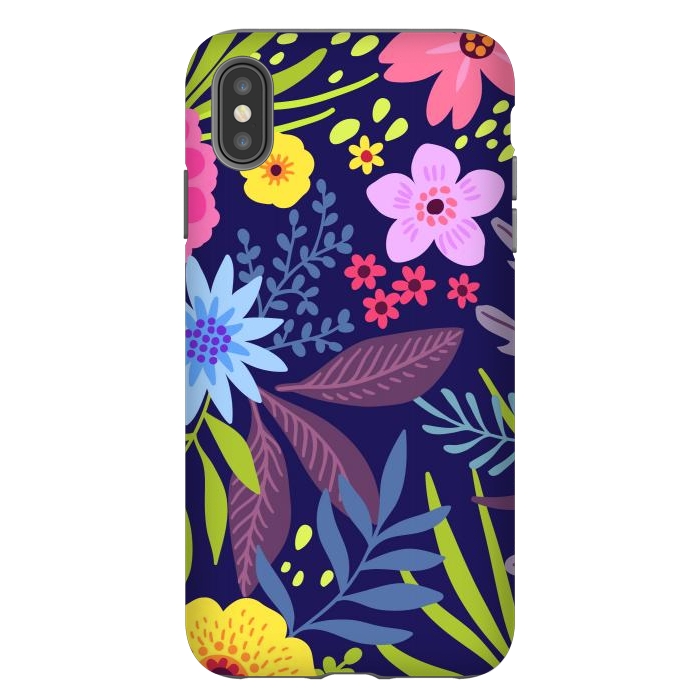 iPhone Xs Max StrongFit Amazing seamless floral pattern with bright colorful flowers and leaves on a dark blue background by ArtsCase