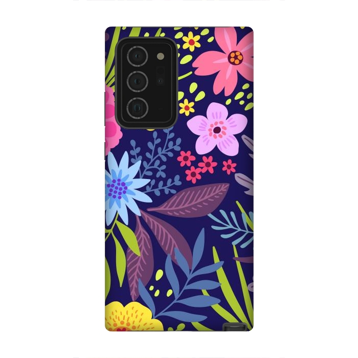Galaxy Note 20 Ultra StrongFit Amazing seamless floral pattern with bright colorful flowers and leaves on a dark blue background by ArtsCase