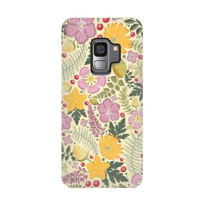 Galaxy S9 StrongFit Olive's Garden in Yellow and Pink by Paula Ohreen