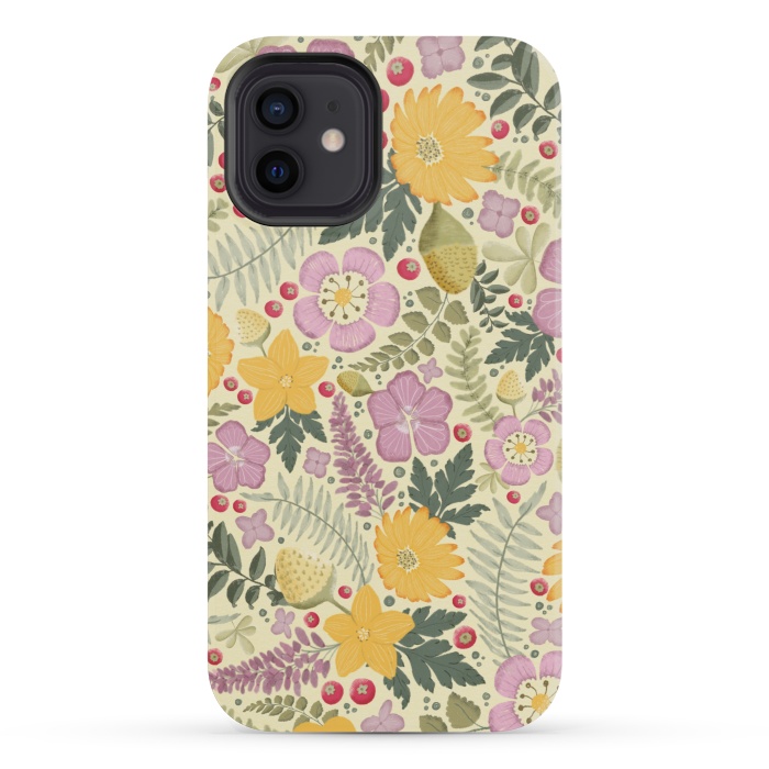 iPhone 12 mini StrongFit Olive's Garden in Yellow and Pink by Paula Ohreen