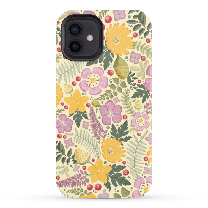 iPhone 12 StrongFit Olive's Garden in Yellow and Pink by Paula Ohreen