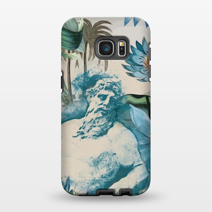 Galaxy S7 EDGE StrongFit Statue, tropical leaves, lotus petals - retro collage by Oana 