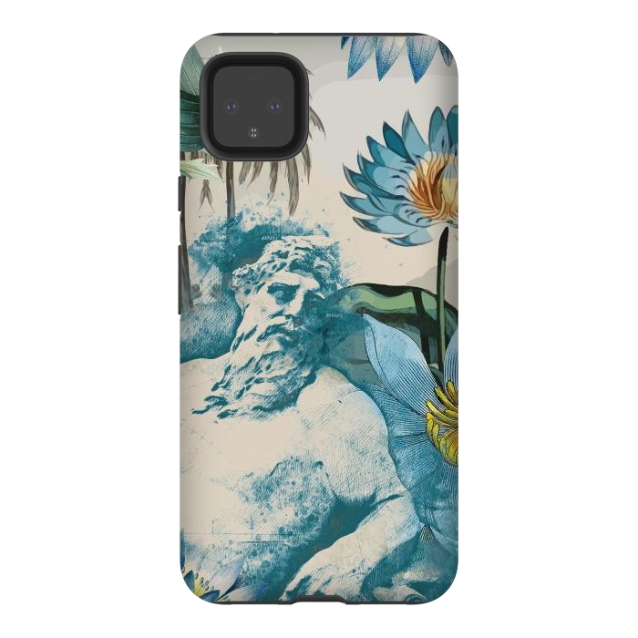 Pixel 4XL StrongFit Statue, tropical leaves, lotus petals - retro collage by Oana 
