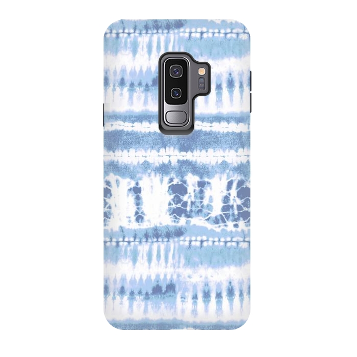 Galaxy S9 plus StrongFit Denim blue tie-dye ethnic stripes by Oana 