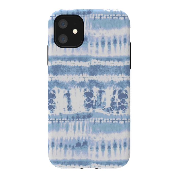 iPhone 11 StrongFit Denim blue tie-dye ethnic stripes by Oana 