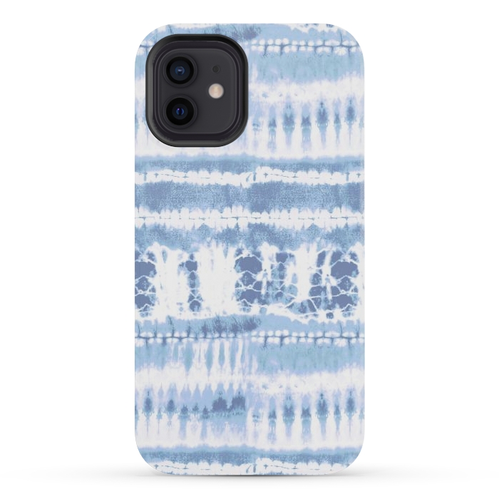 iPhone 12 mini StrongFit Denim blue tie-dye ethnic stripes by Oana 