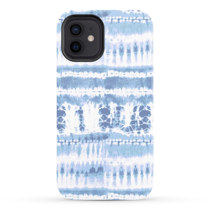 iPhone 12 StrongFit Denim blue tie-dye ethnic stripes by Oana 