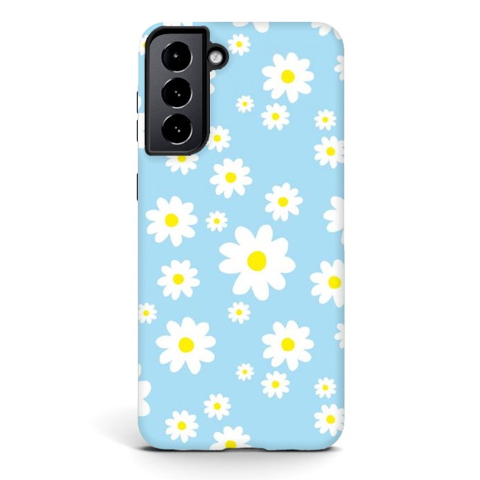 Galaxy S21 StrongFit Blue Daisy Flower Pattern by Julie Erin Designs