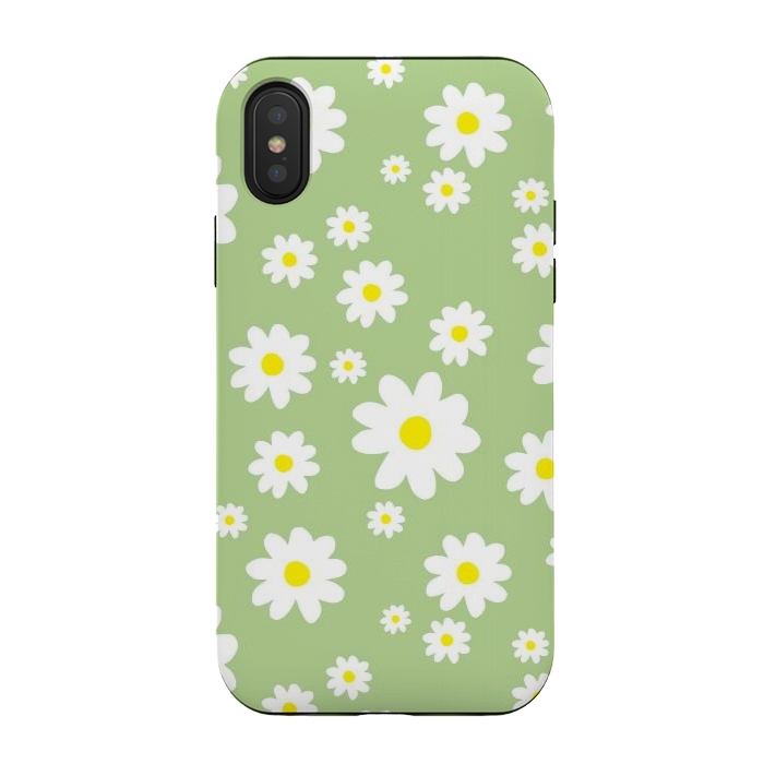 iPhone Xs / X StrongFit Spring Green Daisy Flower Pattern by Julie Erin Designs