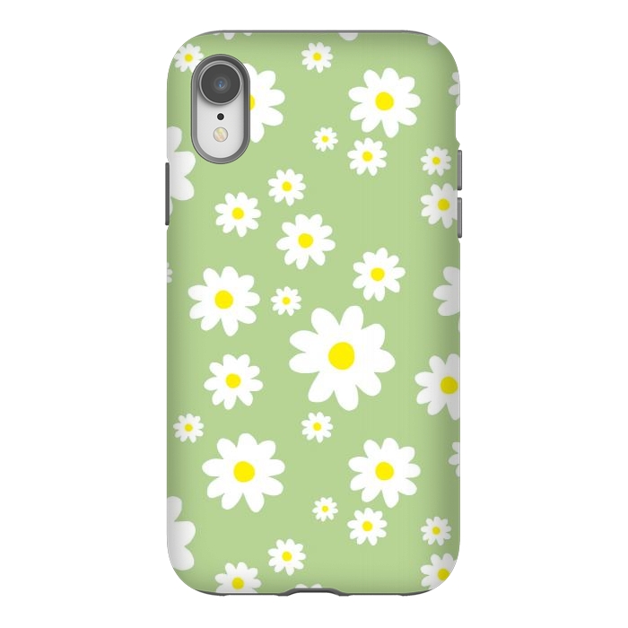 iPhone Xr StrongFit Spring Green Daisy Flower Pattern by Julie Erin Designs