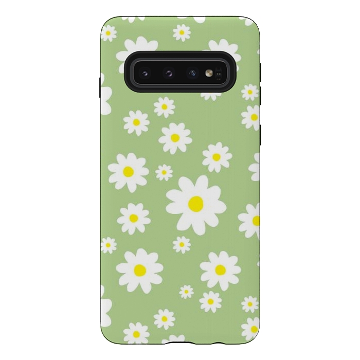 Galaxy S10 StrongFit Spring Green Daisy Flower Pattern by Julie Erin Designs