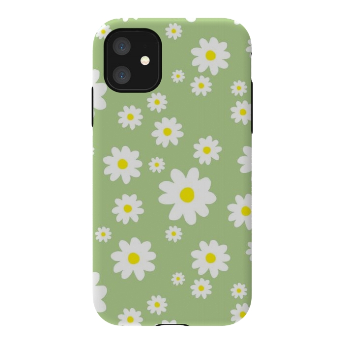 iPhone 11 StrongFit Spring Green Daisy Flower Pattern by Julie Erin Designs