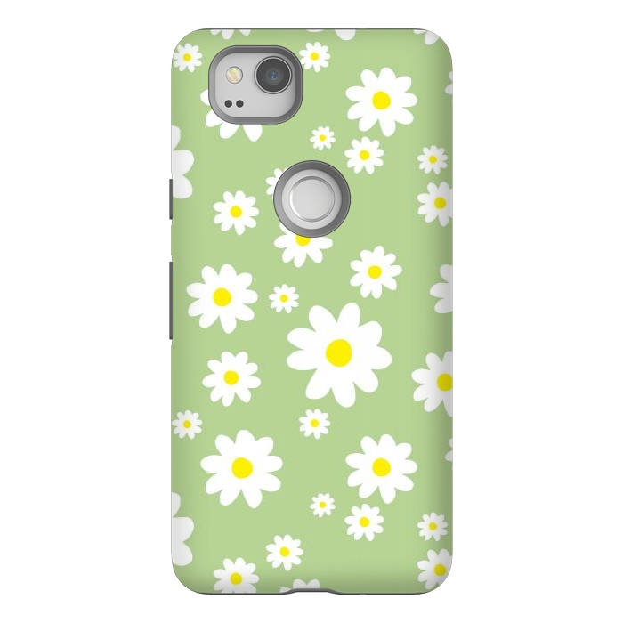 Pixel 2 StrongFit Spring Green Daisy Flower Pattern by Julie Erin Designs