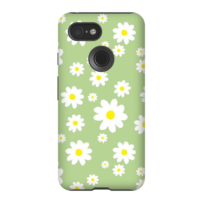 Pixel 3 StrongFit Spring Green Daisy Flower Pattern by Julie Erin Designs
