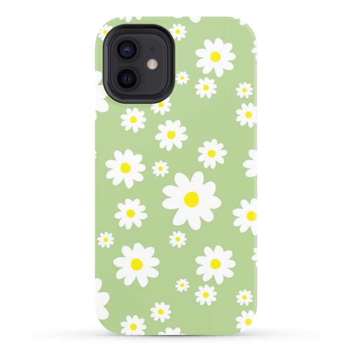iPhone 12 StrongFit Spring Green Daisy Flower Pattern by Julie Erin Designs