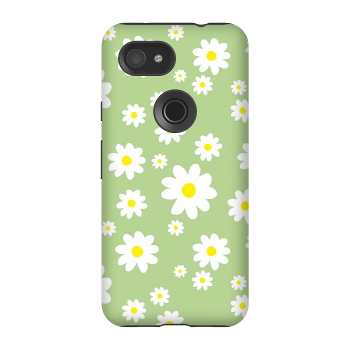 Pixel 3A StrongFit Spring Green Daisy Flower Pattern by Julie Erin Designs