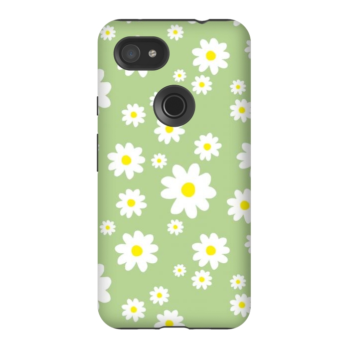 Pixel 3AXL StrongFit Spring Green Daisy Flower Pattern by Julie Erin Designs