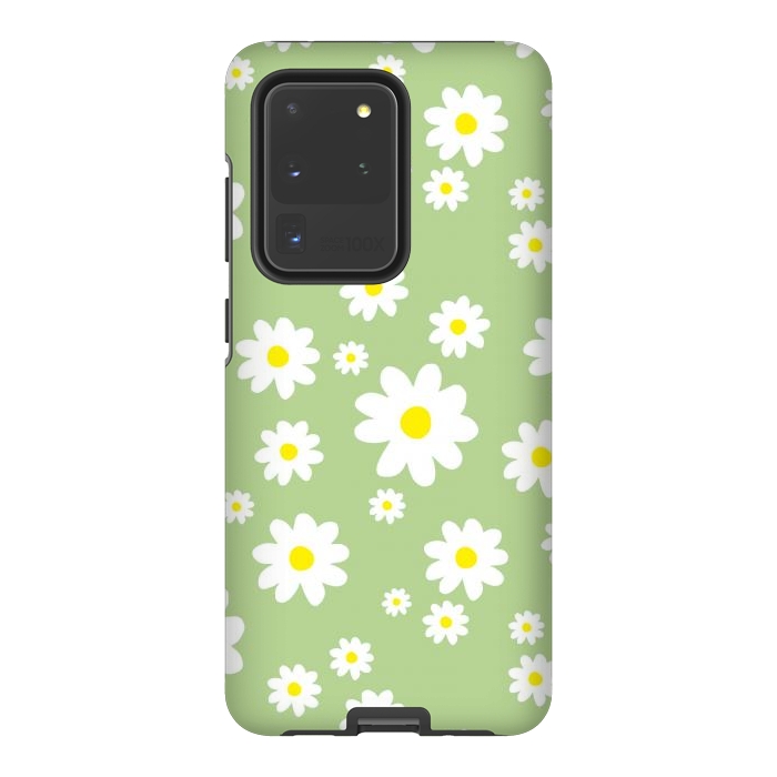 Galaxy S20 Ultra StrongFit Spring Green Daisy Flower Pattern by Julie Erin Designs