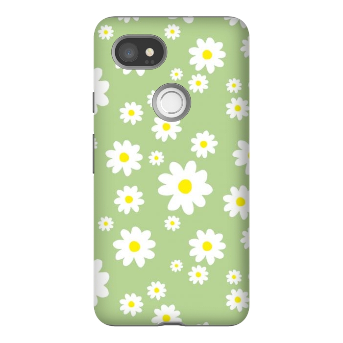 Pixel 2XL StrongFit Spring Green Daisy Flower Pattern by Julie Erin Designs