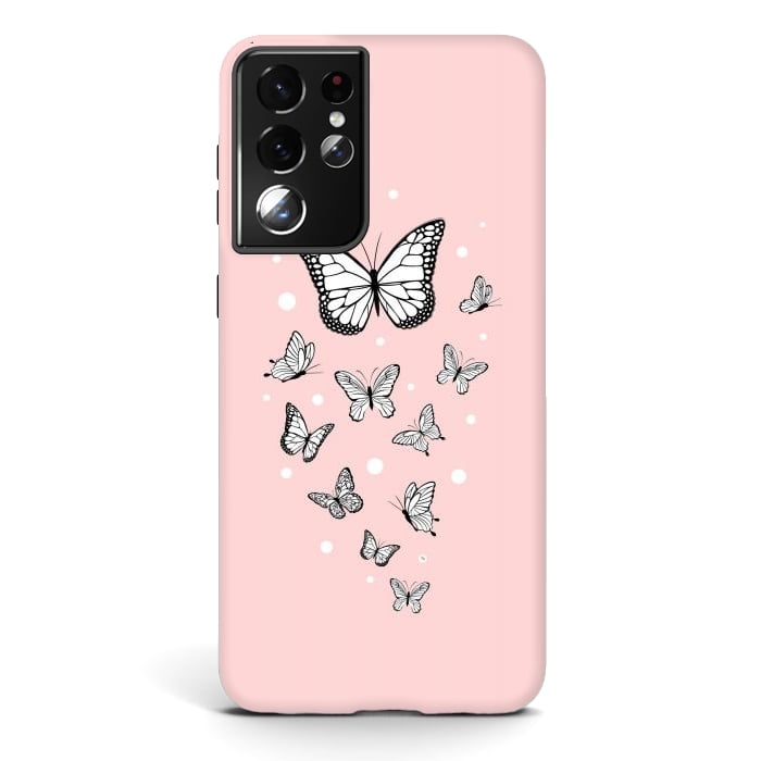 Galaxy S21 ultra StrongFit Pink Butterflies by Martina