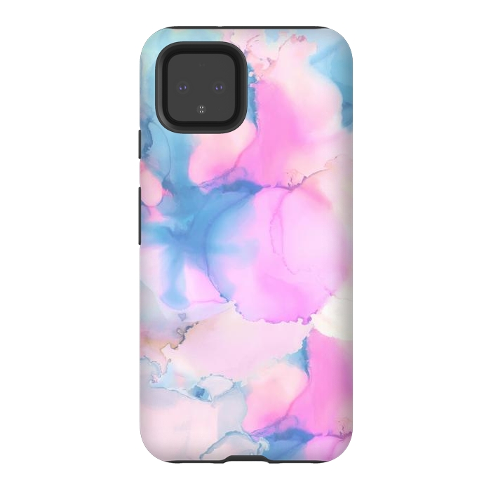 Pixel 4 StrongFit Pink blue watercolor abstract painting by Oana 
