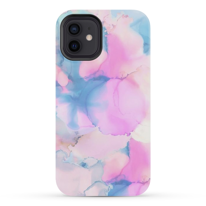 iPhone 12 mini StrongFit Pink blue watercolor abstract painting by Oana 