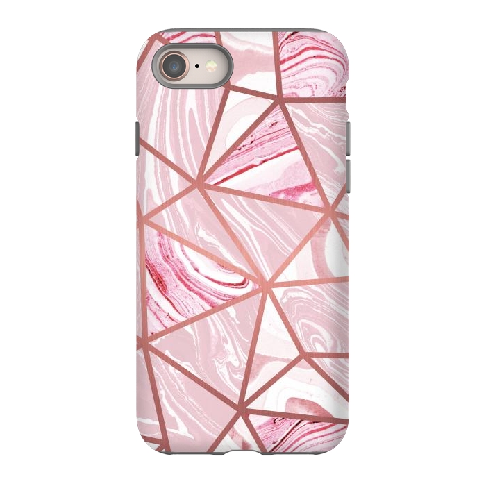 iPhone 8 StrongFit Candy pink marble and rose gold triangles by Oana 