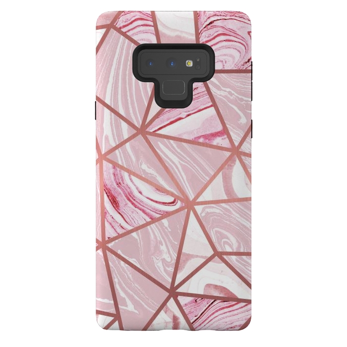 Galaxy Note 9 StrongFit Candy pink marble and rose gold triangles by Oana 