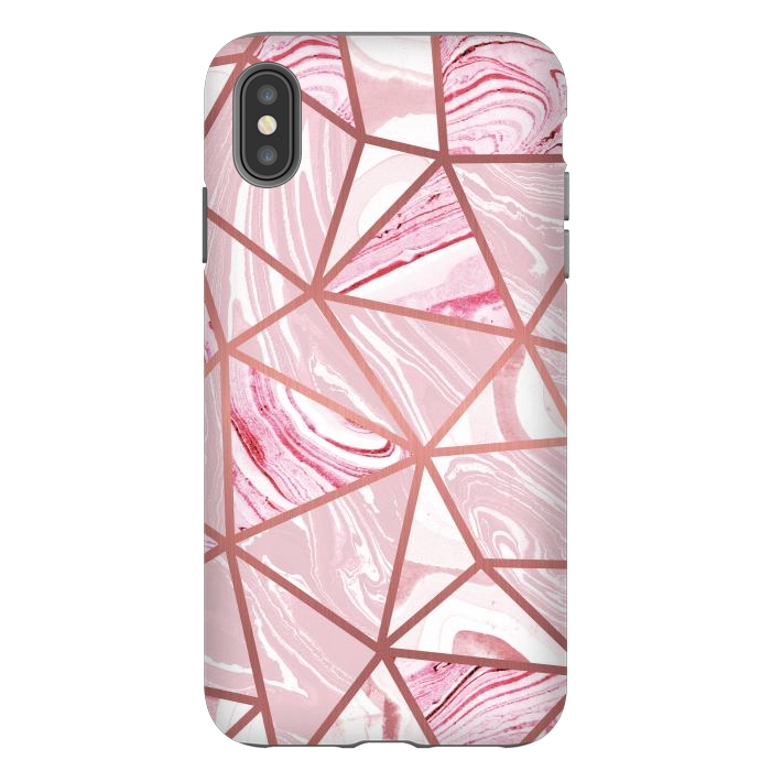 iPhone Xs Max StrongFit Candy pink marble and rose gold triangles by Oana 