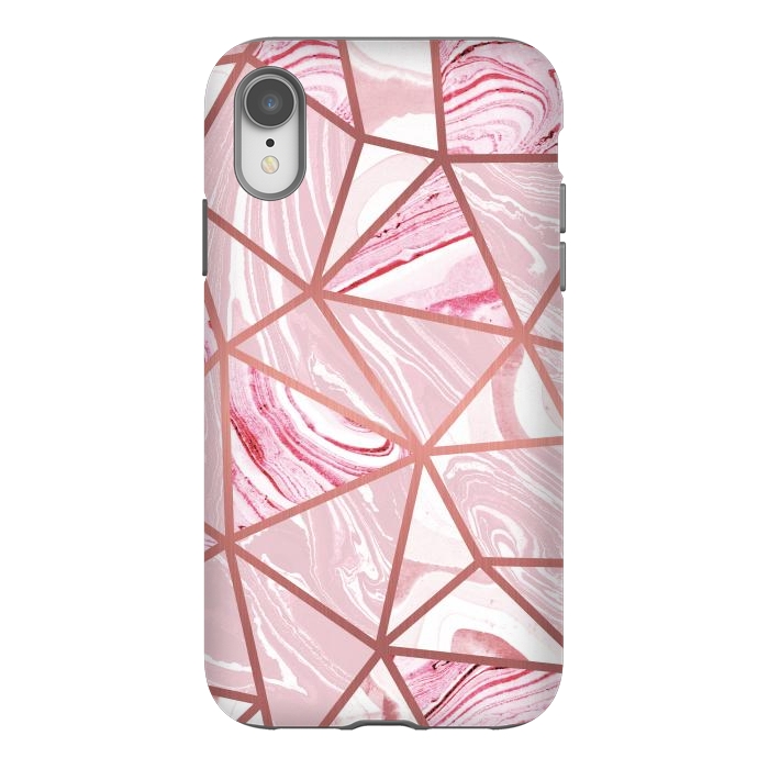 iPhone Xr StrongFit Candy pink marble and rose gold triangles by Oana 