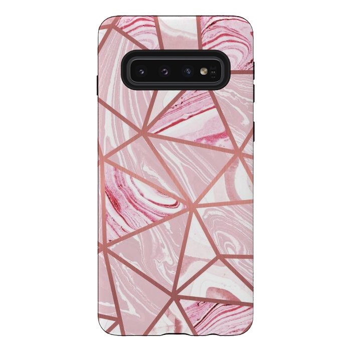 Galaxy S10 StrongFit Candy pink marble and rose gold triangles by Oana 
