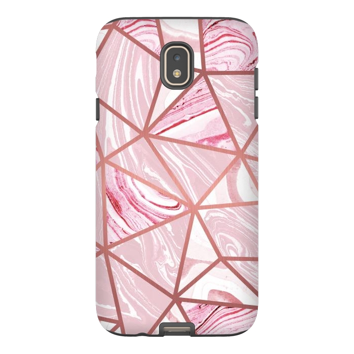 Galaxy J7 StrongFit Candy pink marble and rose gold triangles by Oana 