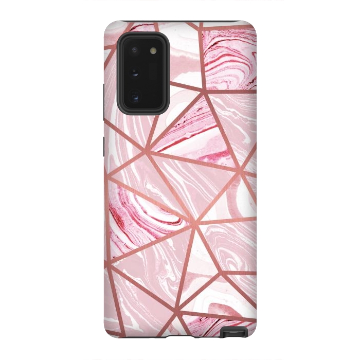 Galaxy Note 20 StrongFit Candy pink marble and rose gold triangles by Oana 