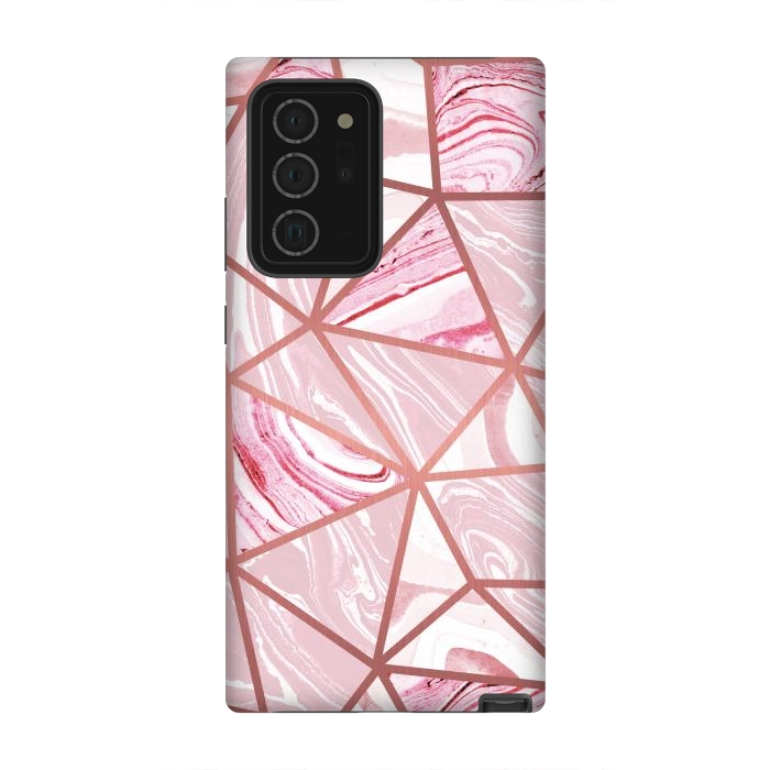 Galaxy Note 20 Ultra StrongFit Candy pink marble and rose gold triangles by Oana 