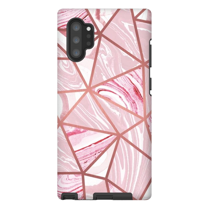 Galaxy Note 10 plus StrongFit Candy pink marble and rose gold triangles by Oana 